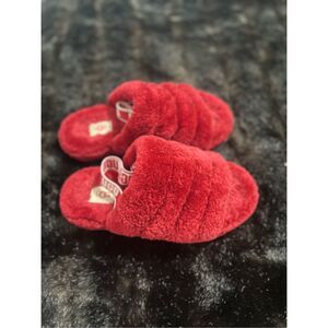 UGG Fluff Yeah Red Slides Slingback Shoes Slippers Sandals Size 4